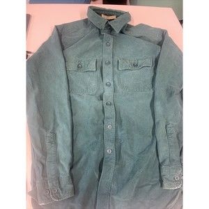 LL Bean Chamois Cloth Green Flannel Long Sleeve Button Up Shirt Mens Size Small